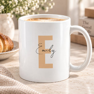 Peach Letter Initial Name Monogram Minimalist Coffee Mug