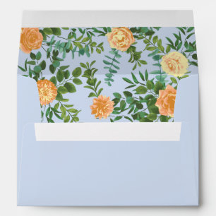 Peach & Light Blue Peony & Rose Floral Wedding Envelope