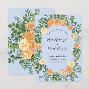 Peach Light Blue Peony Rose Wedding Save Date Invitation