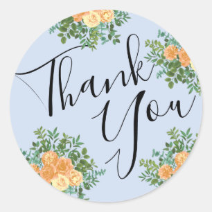 Peach Light Blue Wedding Roses Floral Classic Round Sticker