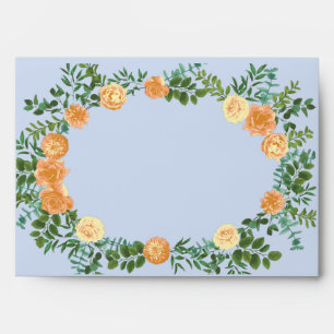 Peach Light Blue Wedding Roses Floral Envelope
