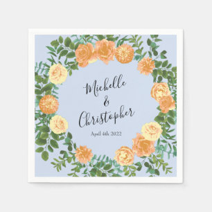 Peach Light Blue Wedding Roses Floral Napkin