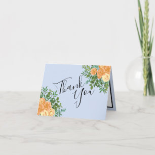 Peach Light Blue Wedding Roses Floral Thank You Card