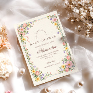 Peach Lilac Baby in Bloom Baby Shower Invitation