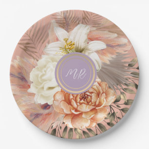 Peach Lilac Floral Wedding Paper Plate