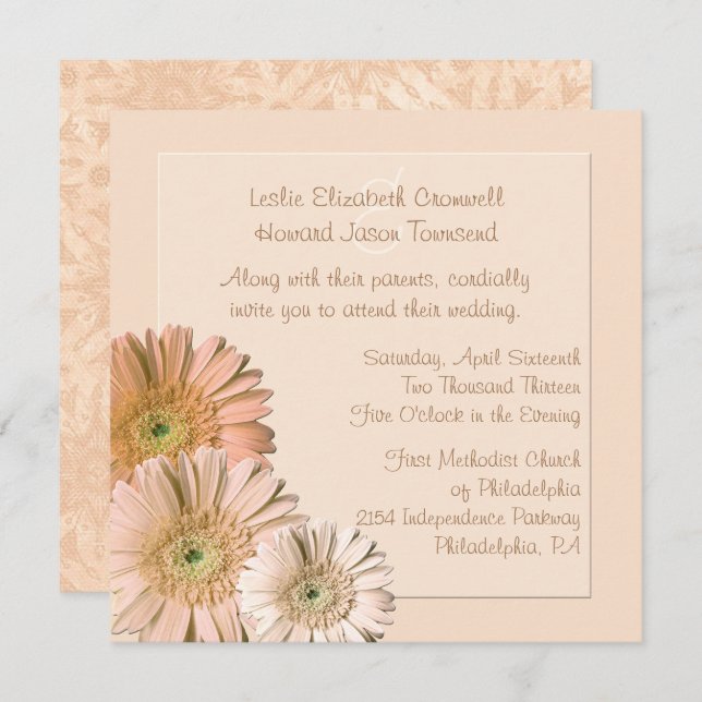 Peach Linen Gerber Daisy Custom Wedding Invitation (Front/Back)