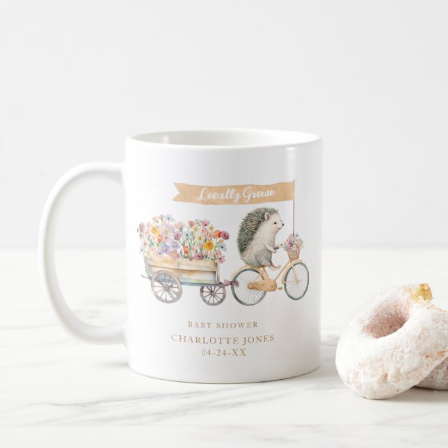 Peach Locally Grown Baby Shower Mug – Floral Hedge (With Donut)