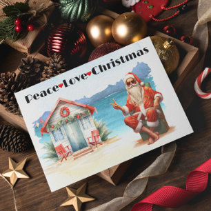 Peach Love Christmas Santa Beach Holiday Card