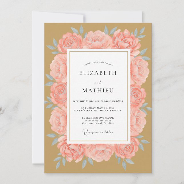 Peach Luminous Floral Wedding Invitation (Front)