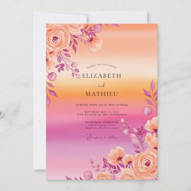 Peach Lustrous Summer Wedding Invitation (Front)