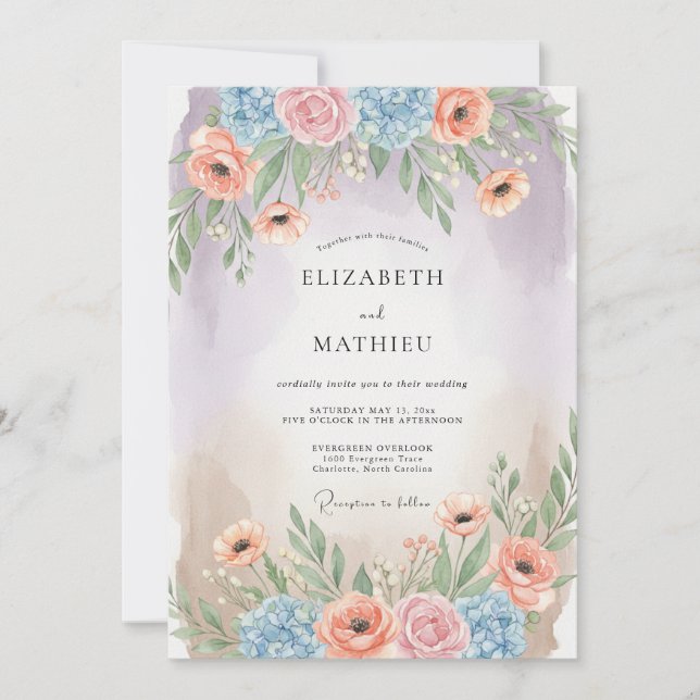Peach Lyrical Spring Wedding Invitation (Front)