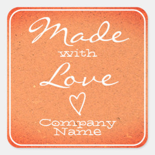 Peach Made with Love Labels Kraft Paper Heart