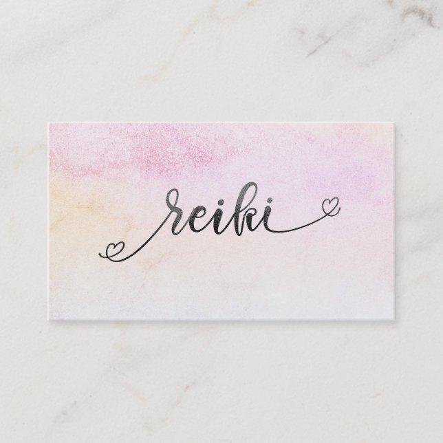 *~*  Peach Magenta Mint Black Glitter REIKI Business Card (Front)