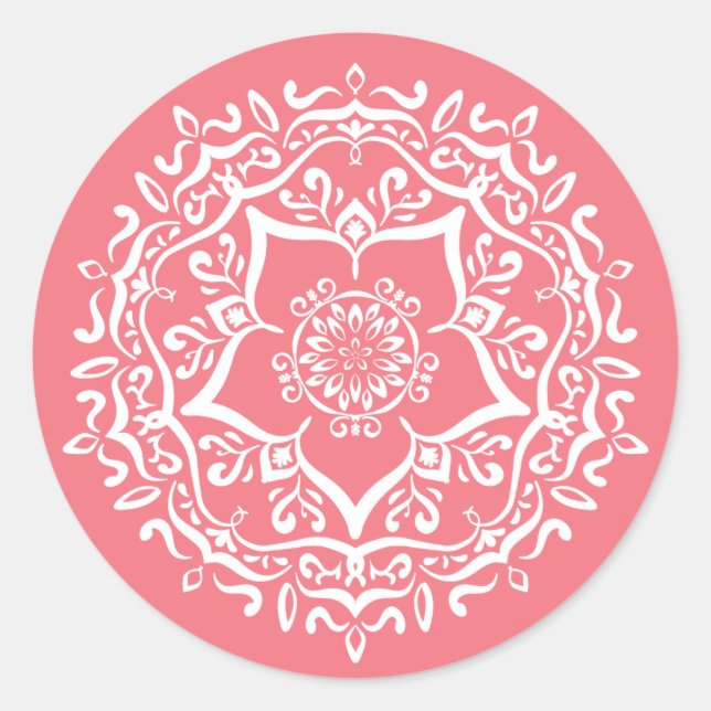 Peach Mandala Classic Round Sticker (Front)
