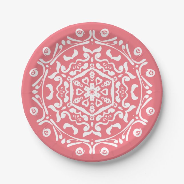 Peach Mandala Paper Plate (Front)