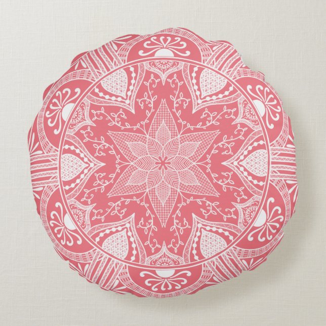 Peach Mandala Round Cushion (Back)
