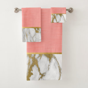 PEACH MARBLE GOLD BATHROOM TOWEL SET