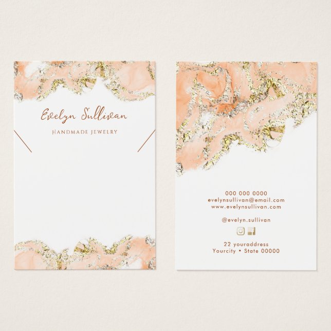 Peach marble ink necklace display card (Front & Back)