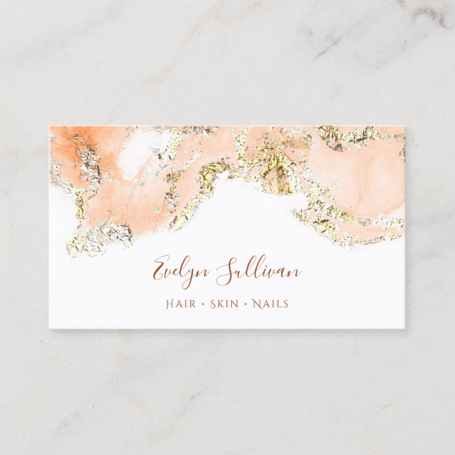 peach marbling design business card (Front)