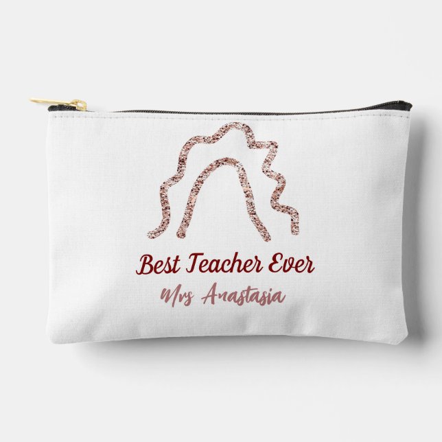 Peach marron glitter rainbow teacher appreciation  accessory pouch (Front)