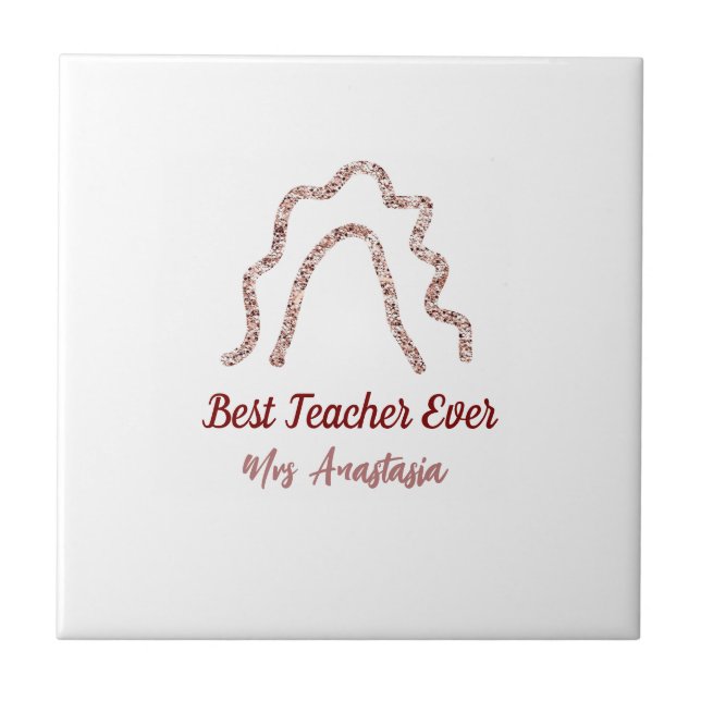 Peach marron glitter rainbow teacher appreciation  ceramic tile (Front)