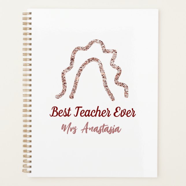 Peach marron glitter rainbow teacher appreciation  planner (Front)