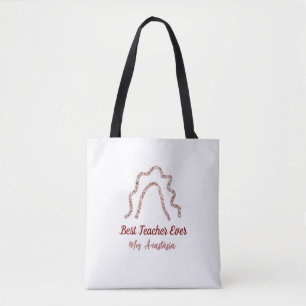 Peach marron glitter rainbow teacher appreciation tote bag