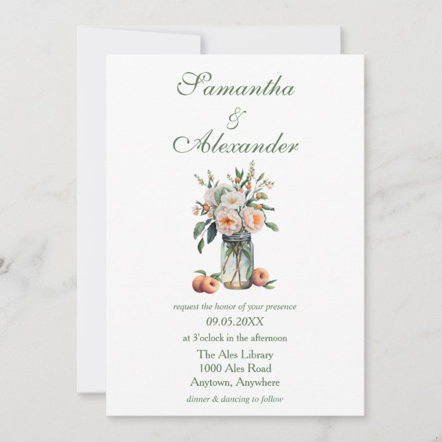 Peach Mason Jar Wedding Invitation (Front)