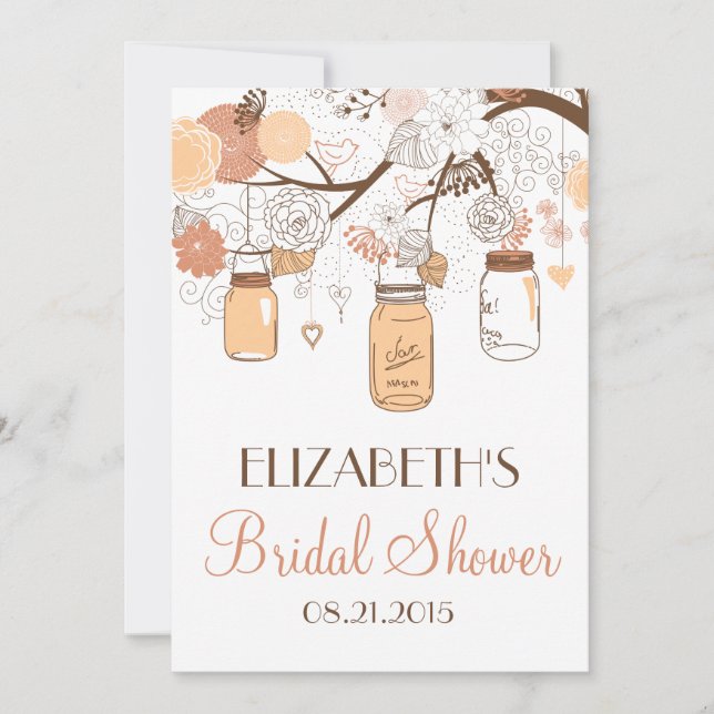 Peach Mason Jars Bridal Shower Invitation (Front)