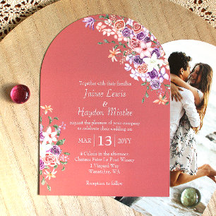 Peach, Mauve, Lilac Boho Rose Garden Wedding  Invitation