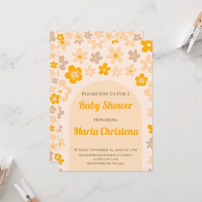 Peach Meadow Bloom Baby Shower Invitation  (Front/Back In Situ)