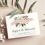 Peach Meadow | Bridesmaids Brunch Invitation<br><div class="desc">Celebrate your best girls with these chic bridesmaids brunch invitations. Design features a blush pink ribbon bearing the words "bridesmaids brunch" with peach flowers and green leaves peeking out. Personalise with your brunch details in inky off-black serif and calligraphy lettering.</div>