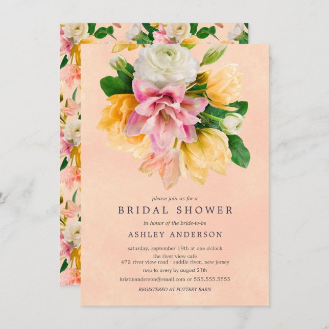 Peach Meadow Floral Bridal Shower Invitation (Front/Back)