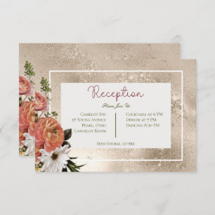 Peach Mimosa Blooms Floral Gold Reception Enclosure Card