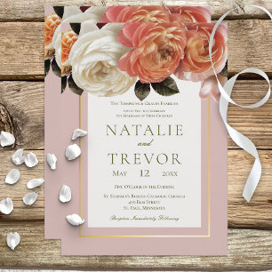 Peach Mimosa Blooms Floral Pink Wedding Invitation