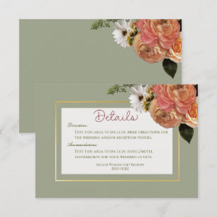 Peach Mimosa Blooms Floral Wedding Details Enclosure Card