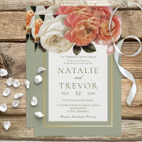 Peach Mimosa Blooms Floral Wedding Invitation