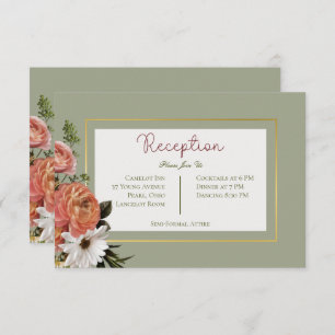 Peach Mimosa Blooms Floral Wedding Reception Enclosure Card