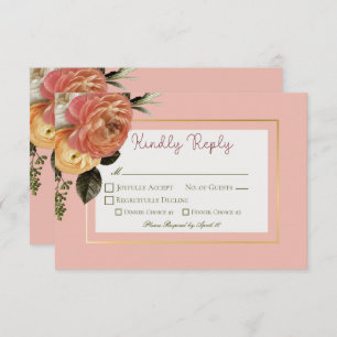 Peach Mimosa Blooms Floral Wedding RSVP Card