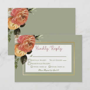 Peach Mimosa Blooms Floral Wedding RSVP Card