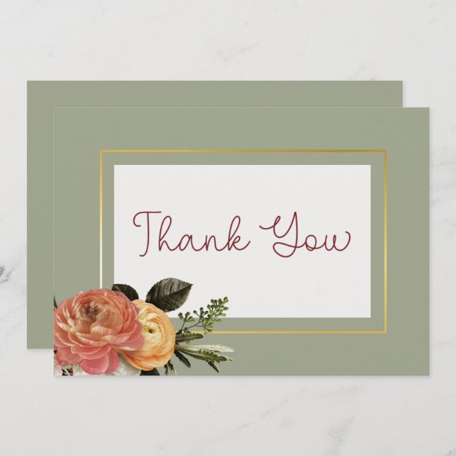 Peach Mimosa Blooms Floral Wedding Thank You Card (Front/Back)