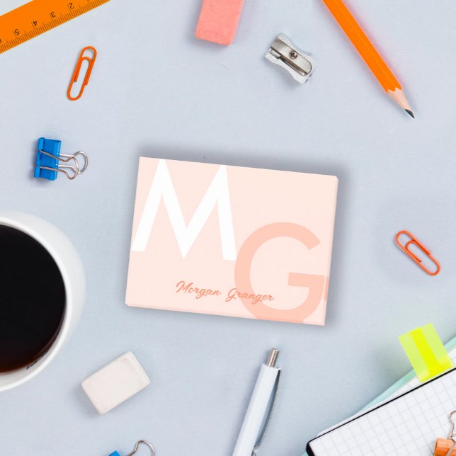 Peach Minimal Clean Modern Large Monogram Post-it Notes (Creator Uploaded)