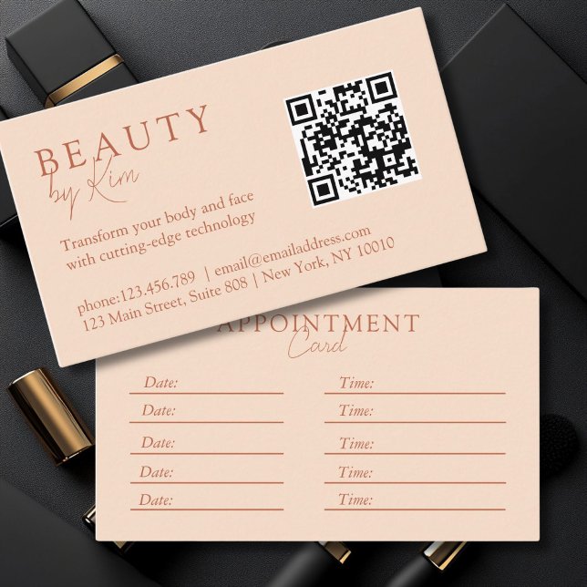 Peach, Minimal, Elegant, Salon, QR-Code Appointment Card (Peach, Minimal, Elegant, Salon, QR-Code Appointment Card)