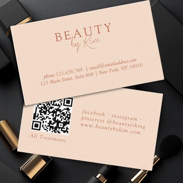 Peach, Minimal Elegant, Salon QR Code Business Card (Peach, Minimal Elegant, Salon QR Code Business Card)