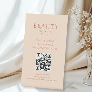 Peach Minimal Elegant Salon QR-Code Pedestal Sign