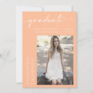 Peach Minimal Script Two Photo Graduation Party Invitation
