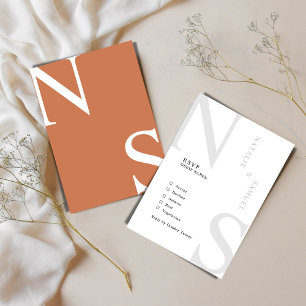 Peach Minimalist & Elegant Bold Initials Wedding RSVP Card