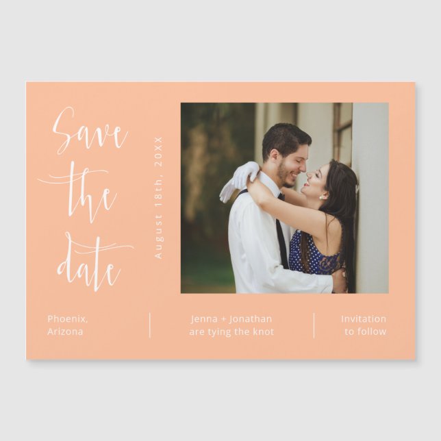 Peach Minimalist Save the Date Photo Magnet (Front)