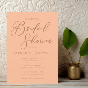 Peach Minimalist Script Summer Bridal Shower Invitation