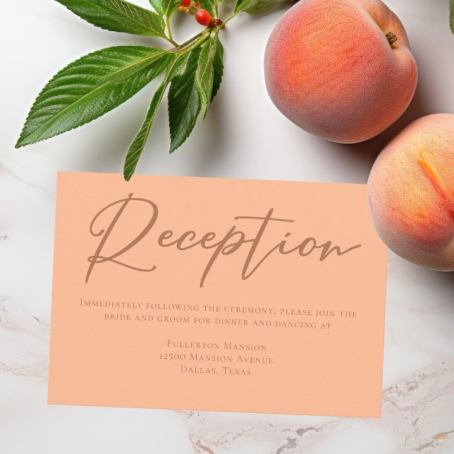Peach Minimalist Script Summer Wedding Reception Enclosure Card (Creator Uploaded)
